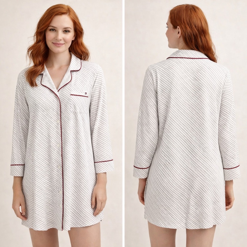 Tommy Hilfiger NWT White and Red Stripe Sleep Shirt Women’s Size XL
